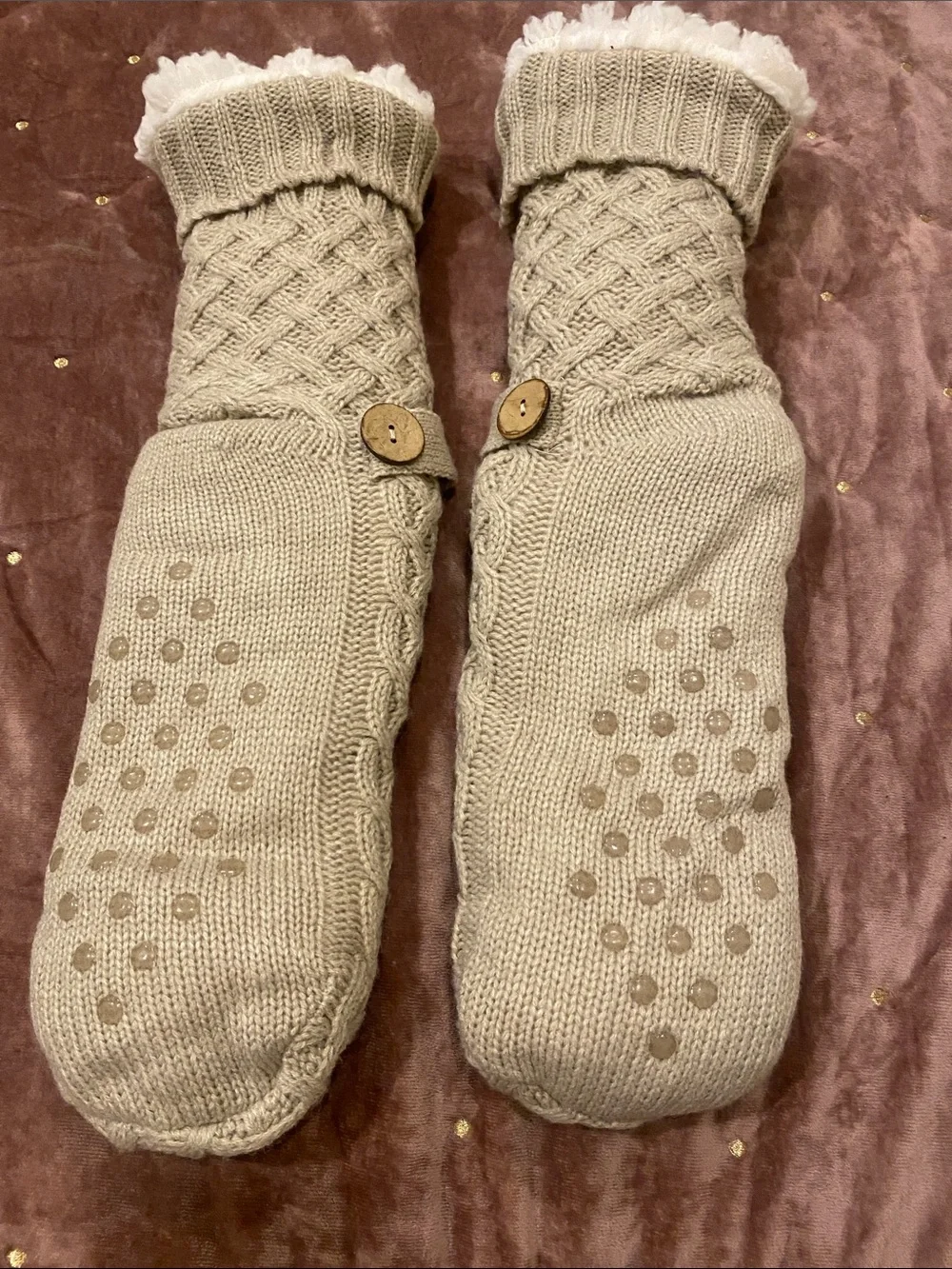 Cozy Knit Anti-Slip Slipper Socks in Beige